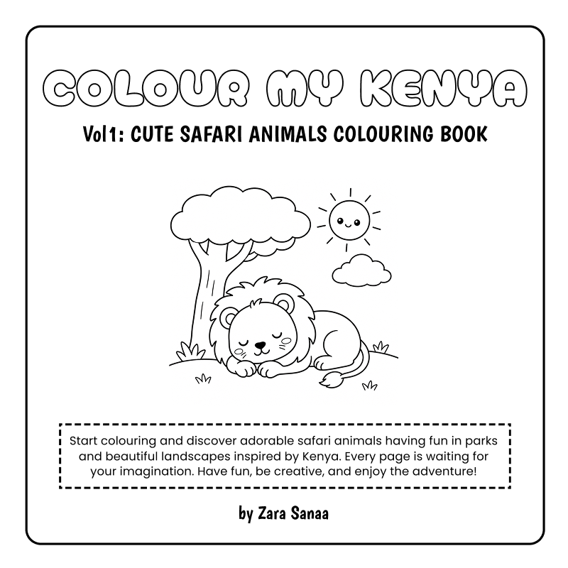 COLOUR MY KENYA – Vol. 1: Cute Safari Animals Colouring Book | 30 Pages | Printable PDF - Image 2